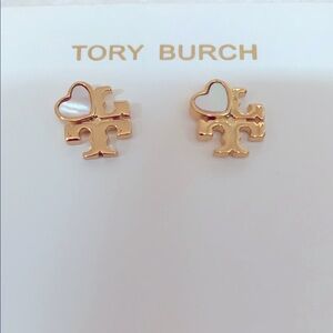 Tory Burch 18K Gold Plated Heart Logo Stud Earrings